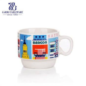 Full decal printing cute design ceramic coffee mug porcelain drinking cup for office and hotel with small round handle