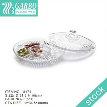 Creative Clear Round Plastic Platter with 6 Sections Snack Dessert Serving Tray with Plastic Cover