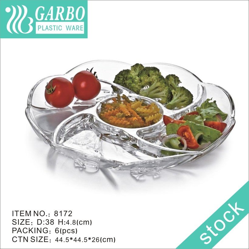 Creative Clear Round Plastic Platter with 6 Sections Snack Dessert Serving Tray with Plastic Cover