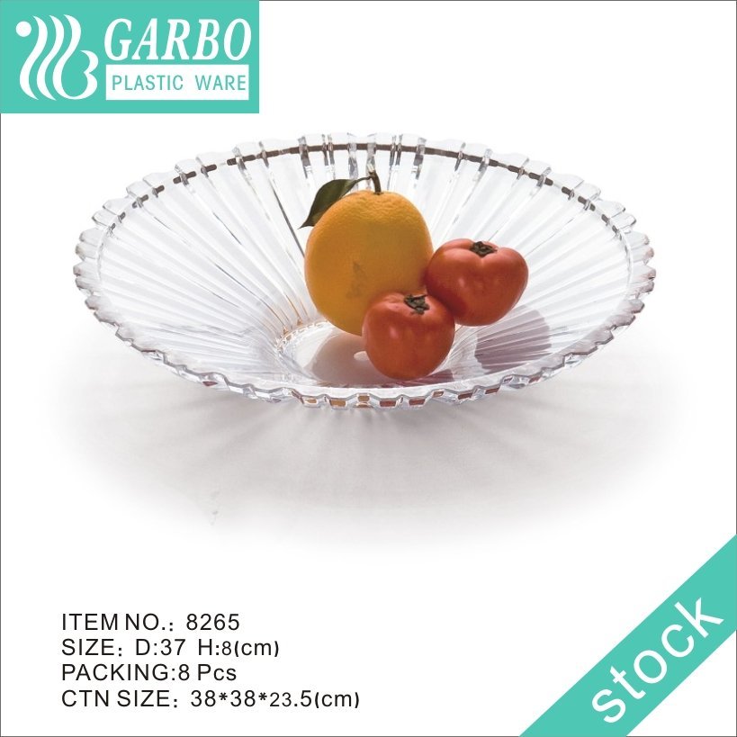 12 inch Durable Plastic Deep Fruit Plate with Functional Design and Bead Rim Reusable Decorative Serving Dish for Home