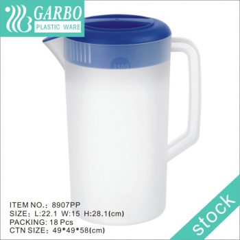 Jarra para beber de agua fría de plástico no tóxico acrílico mate de 3300 ml con asa portátil y tapa azul