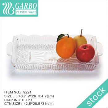 Rectangle Crystal Clear Durable Plastic Party Serving Decorative Platters with Handle for Kitchen Dining Table