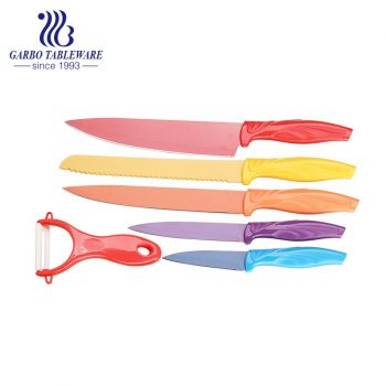 Superior Quality China Factory Spraying Technology Gift Box 6pcs Environmental Friendly SS420 Material Kitchen Knife Set With Colorful Handle