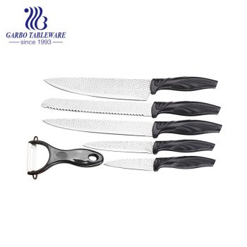 420 Stainless Steel Material Spraying Technology Wholesale Safty Classical Style Customized Logo 6pcs Kitchen Knife Set With Black Color PP Handle For Kitchen Usage