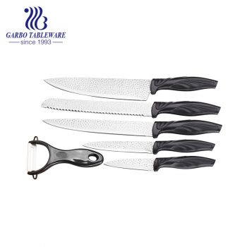 420 Acier Inoxydable Technologie De Pulvérisation De Matériel En Gros Safty Style Classique Logo Personnalisé 6pcs Couteau De Cuisine Set Avec Poignée En PP De Couleur Noire Pour Utilisation De Cuisine