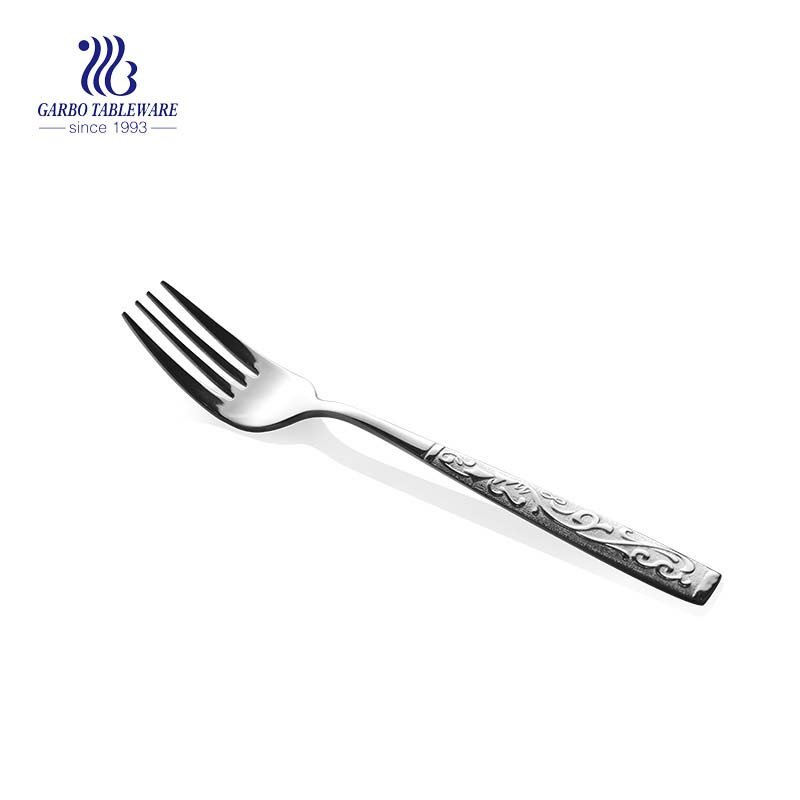 Factory wholesale restaurant silver flatware stainless steel dinner fork with laser flower deisgn handle