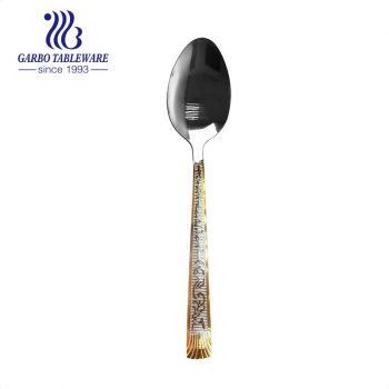 Golden plating elegant 410 stainless steel dinner spoon with mirror polished