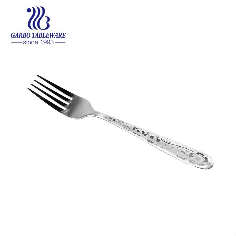 Manufacture machine pressed sliverware mirror polished stainless steel table fork with customized handle