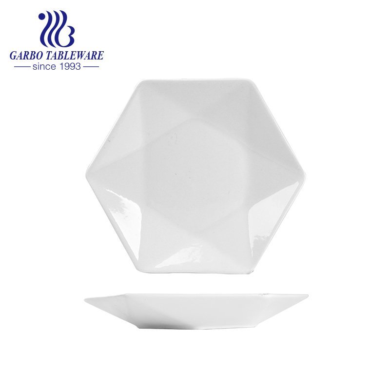 Factory cheap elegant triangle shape ceramic dinnerware 8.5inch plain porcelain plate