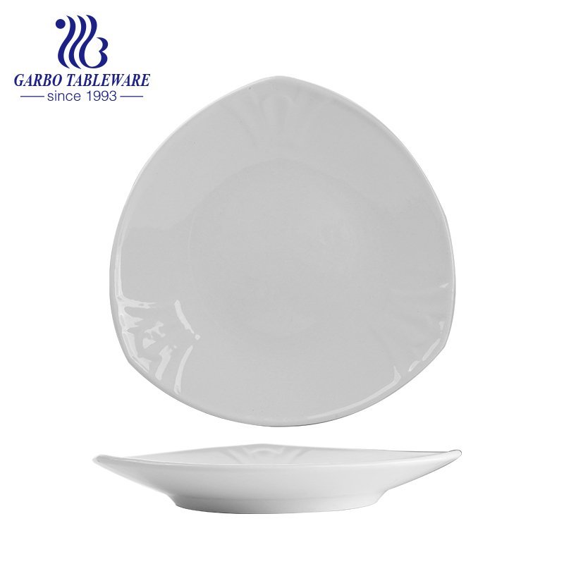 Factory cheap elegant triangle shape ceramic dinnerware 8.5inch plain porcelain plate