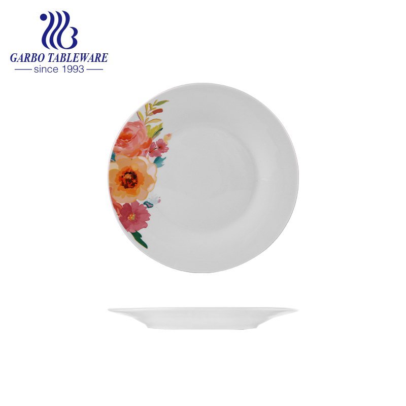Wholesale cheap stoneware dish custom flower painted 9inch flat porcelain plate