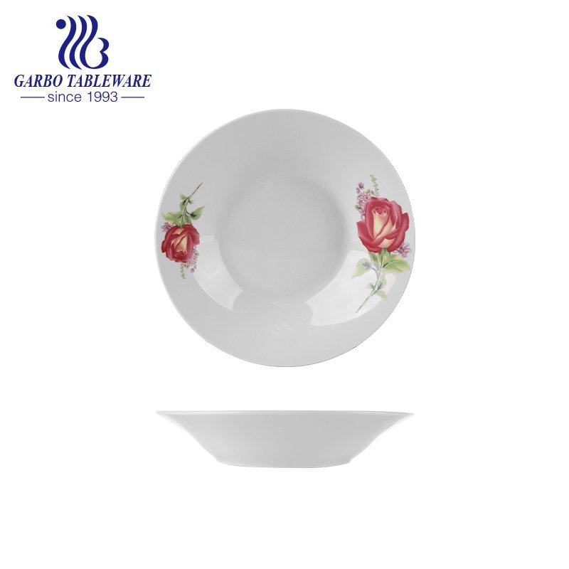 Classic factory cheap stoneware deep printing flower design 8inch porcelain soup plate