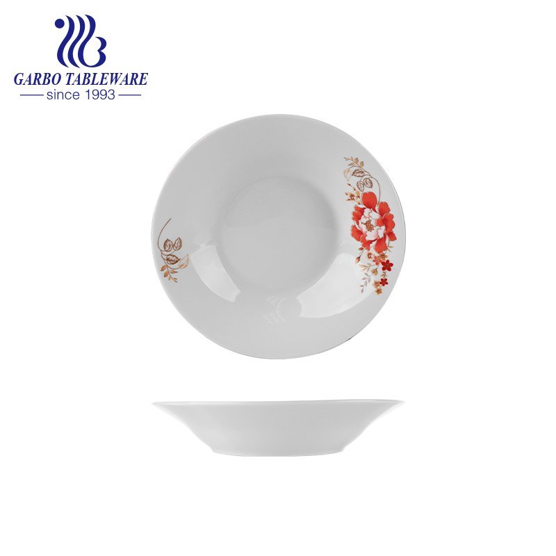 Classic factory cheap stoneware deep printing flower design 8inch porcelain soup plate