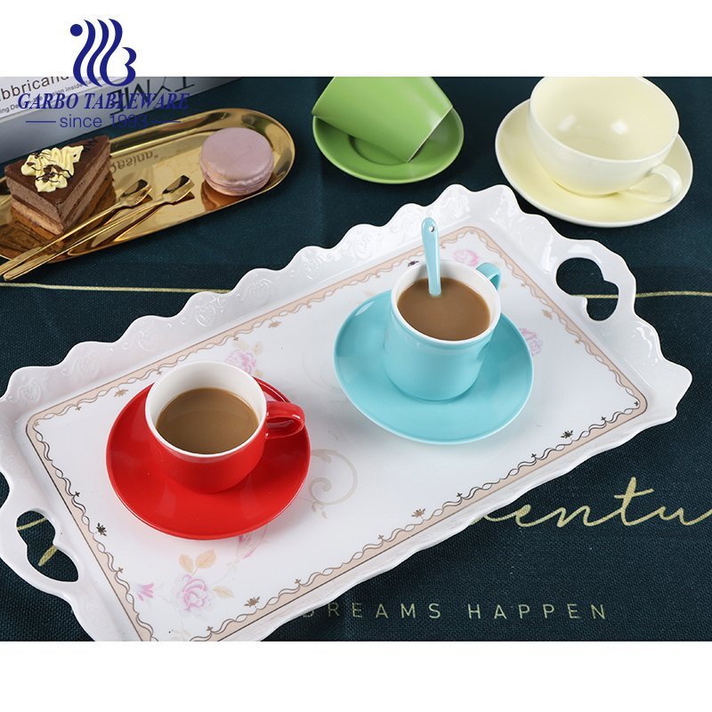 Juego de platillo y taza de café pequeña vidriada de color verde