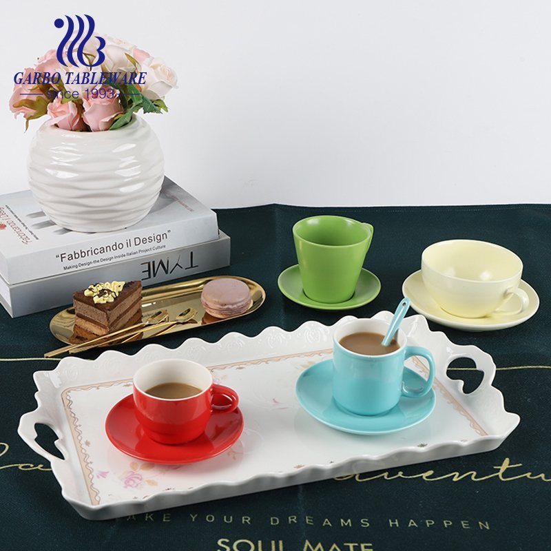 Green color glazed small coffee cup and saucer set