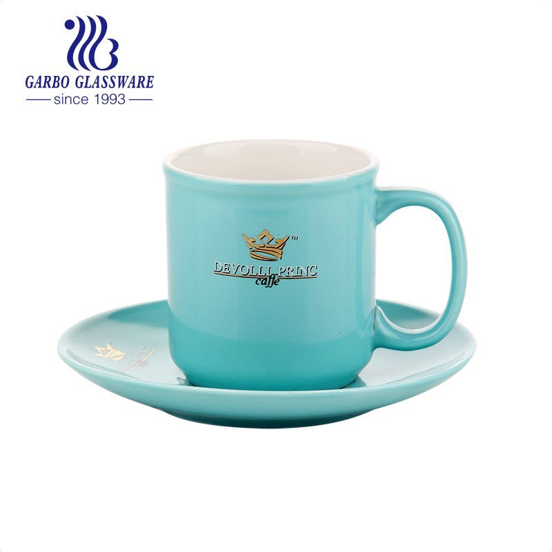 Gelbe Farbe glasierte Coup Form Teetasse und Untertasse Set