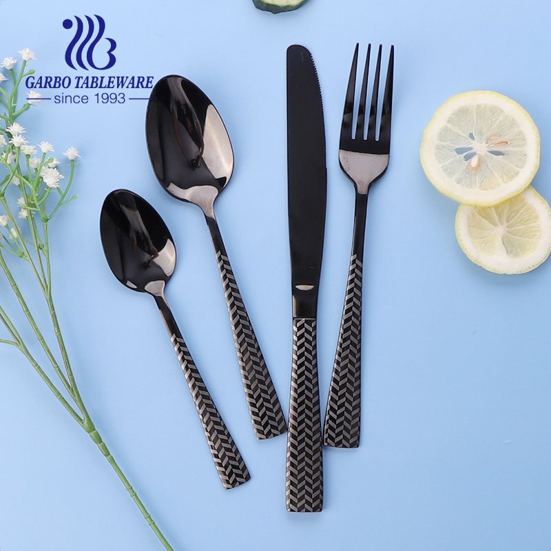 Durable new design black plating flatware set customized design with laser