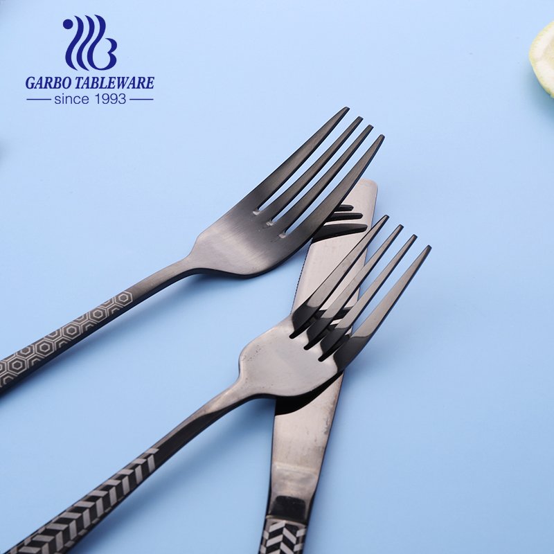 Durable new design black plating flatware set customized design with laser