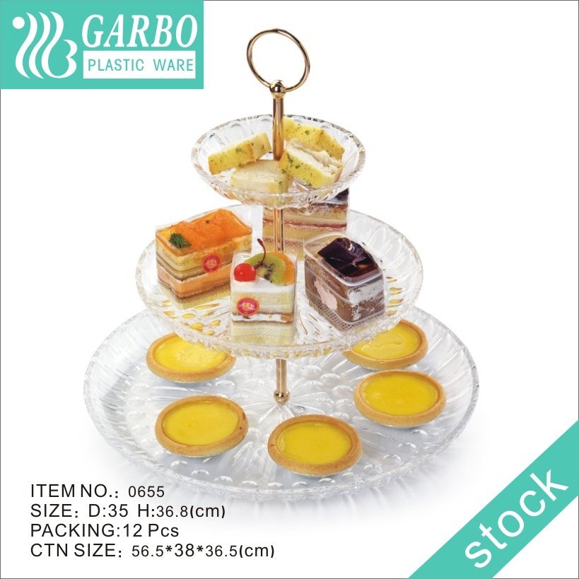Wholesale Clear Plastic Plates Party Wedding Engraved Pattern 2 Tier Serving Stand