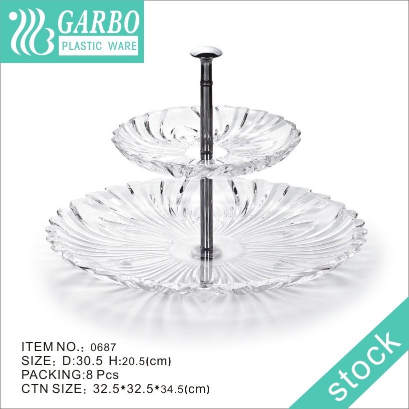 Wholesale Clear Plastic Plates Party Wedding Engraved Pattern 2 Tier Serving Stand