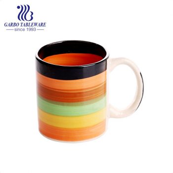 Rainbow colorful design ceramic water mug with white handle stock porcelain cup