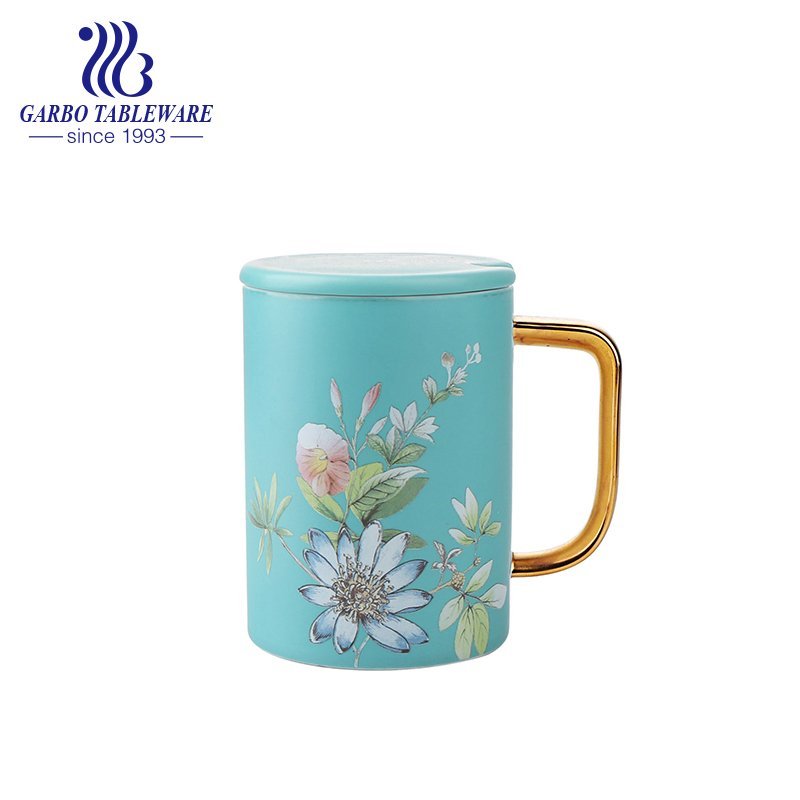 Real gold printing design high quality porcelain gift mug water drinking cup with handle