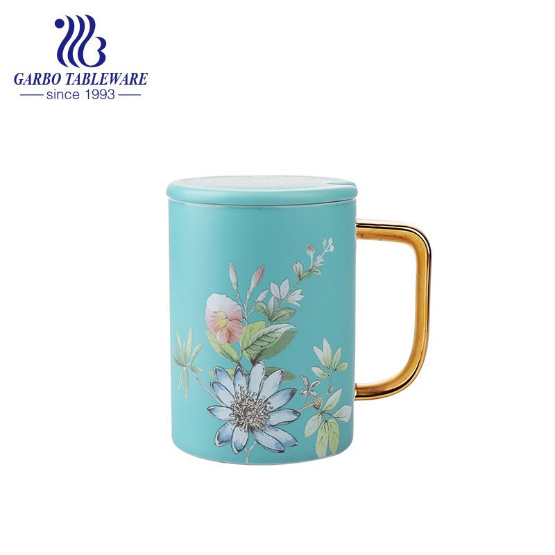 500ml Ceramic hot water drinking mug famous place printing deisgn pocelain cup with handle and meatal sealed lid portable bone china mug