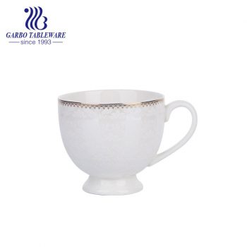 Custom rim gold printing design porcelain coffee mug with classic shape upscaled cermaic latte drinking cup