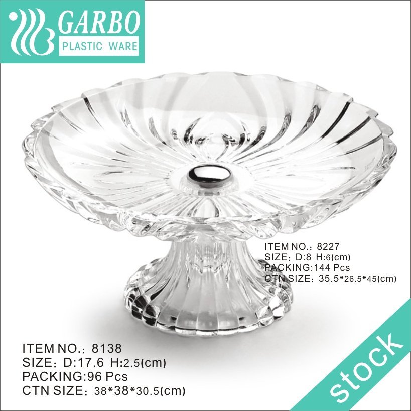 Big Clear Round Break Resistant Plastic Fruit Bowls with short Stem for Home and Outdoor Events
