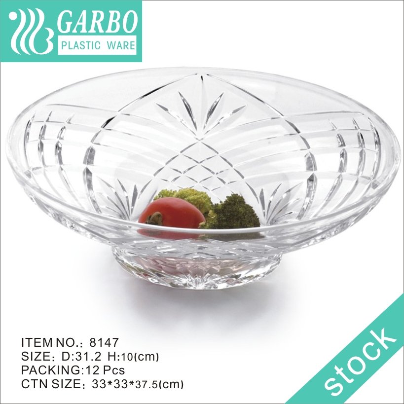 Big Clear Round Break Resistant Plastic Fruit Bowls with short Stem for Home and Outdoor Events