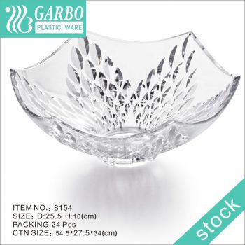 Clear Square Large Plastic Serving Bowls with Embossed design Posh setting for Parties