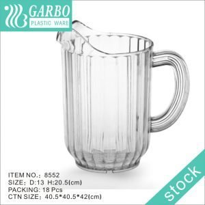 1800ml Engraved strip design wide mouth acrylic plastic water drinking jug with portable handle