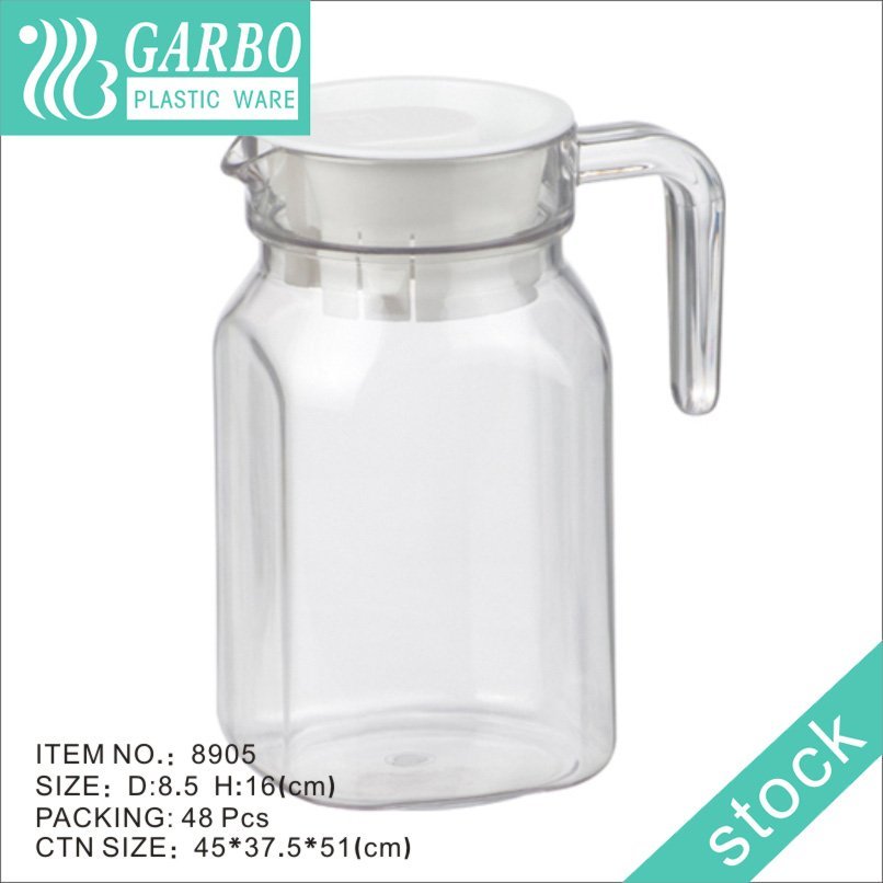 Jarro de água com design de tira gravada de 1800ml e boca larga, plástico acrílico, com alça portátil