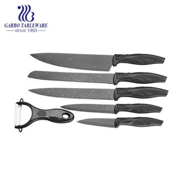 Kundenspezifisches Logo Hochwertiges Kinfe Chef Set 420SS Farbbox Verpackung Sprühfarbe 6PCS Küchenmesserset mit schwarzem PP-Griff