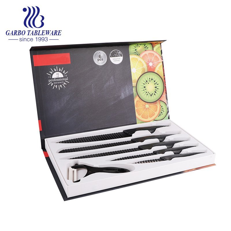 Machine Pressed Pending China Wholesale Color Box Pack 6pcs Peeler 420SS Kitchen Knife Set