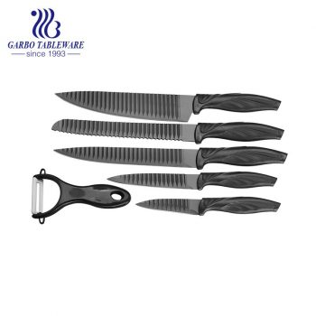 Couteau de chef de conception de mode de haute qualité Chine en gros couteau de cuisine 6pcs respectueux de l'environnement avec poignée en PP noir