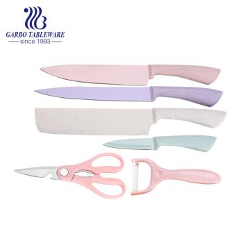 High Quality Environmental Friendly Material Safe Peeler Wheat Straw Scissor 6pcs Fashional Personalized Color Kitchen Knife Set For Home Kitchen Usage