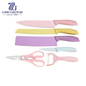 Promotion Gift Box Pack China Wholesale Professional Chef Knife Set Personlized Color Logo Children UsageSafe 6pcs Kitchen Knife With Peeler Sisscor Set