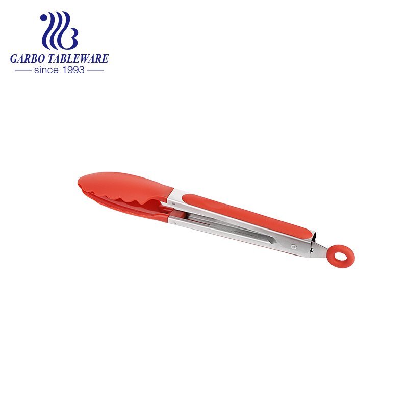 Red stainless steel food tong with high quality silicone daily use salad tools nice  high end cooking clip