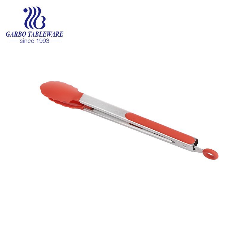 Red stainless steel food tong with high quality silicone daily use salad tools nice  high end cooking clip