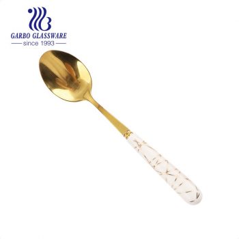 Golden plating stainless steel serving dinner spoon with ceramic handle