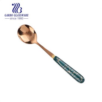 European style elegant golden plating 410 stainless steel salad mixing spoon with ceramic handle