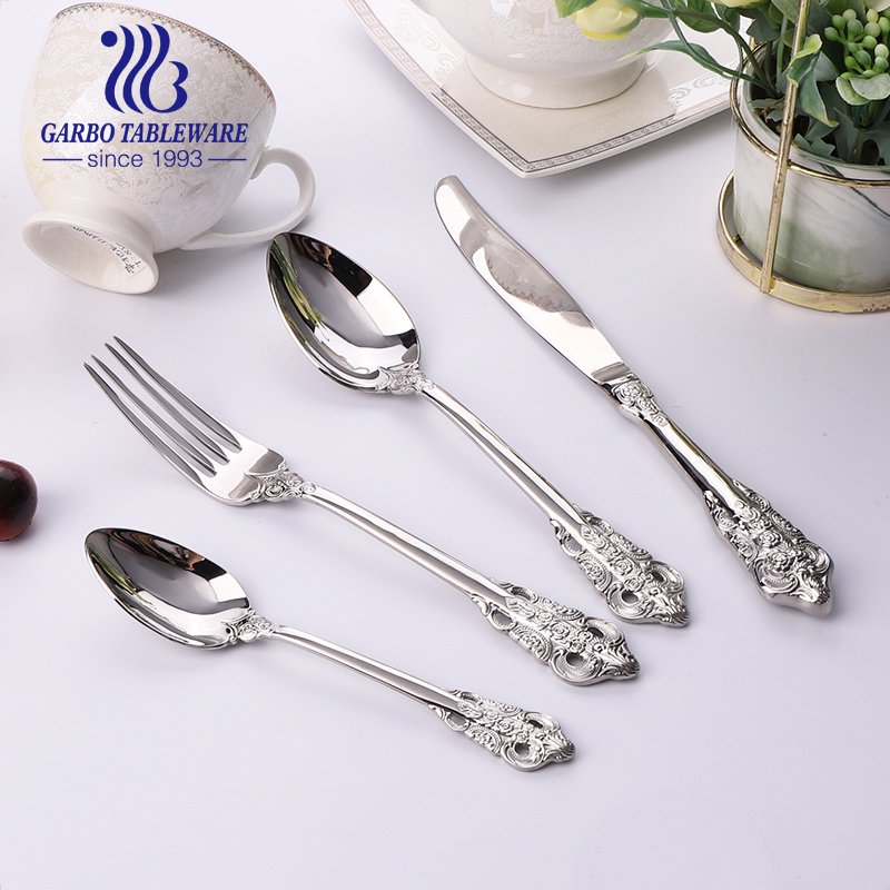 Russia popular silverware set mandarin flower design 18/0 stainless steel metal cutlery service for 4