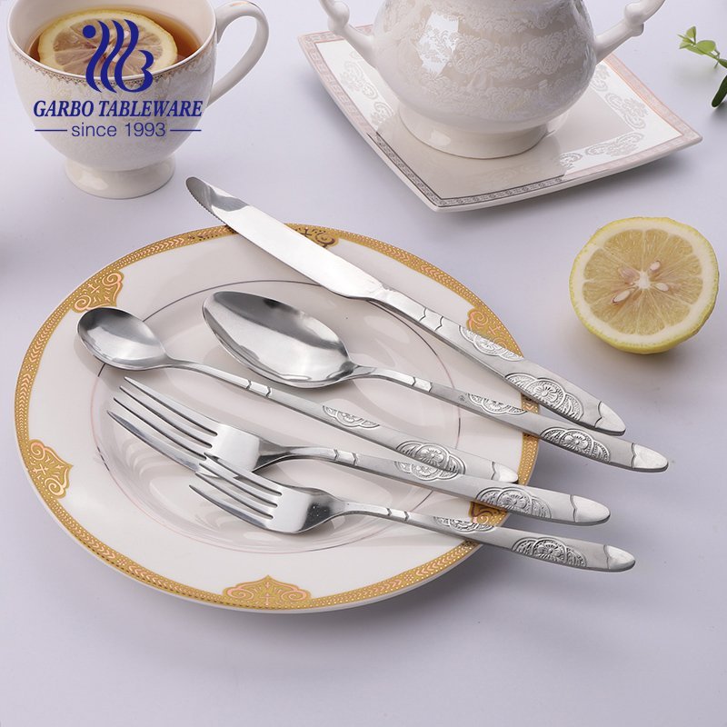 Russia popular silverware set mandarin flower design 18/0 stainless steel metal cutlery service for 4