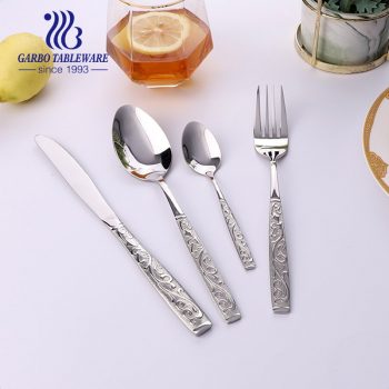 Russia popular silverware set mandarin flower design 18/0 stainless steel metal cutlery service for 4