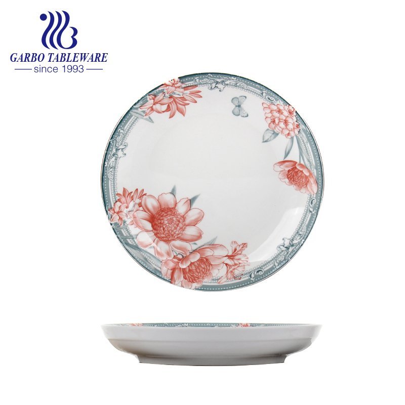 Factory cheap OEM under glazed flower printing 7inch porcelain dessert plate