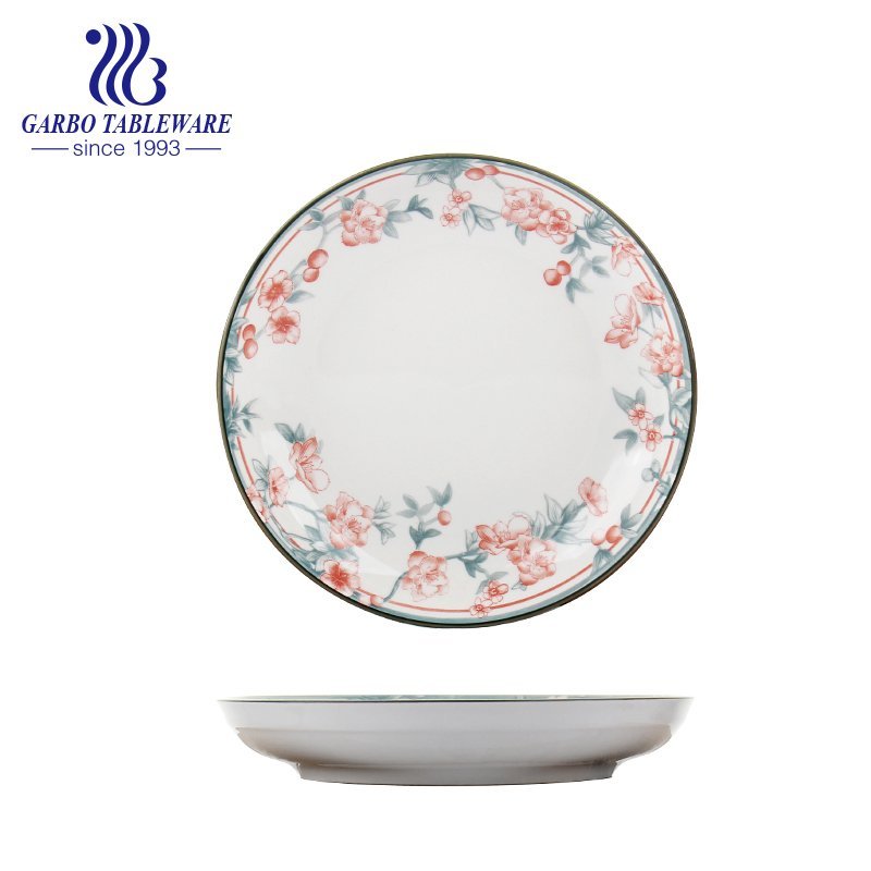 Factory cheap OEM under glazed flower printing 7inch porcelain dessert plate