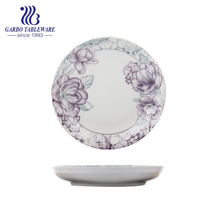 Factory cheap OEM under glazed flower printing 7inch porcelain dessert plate