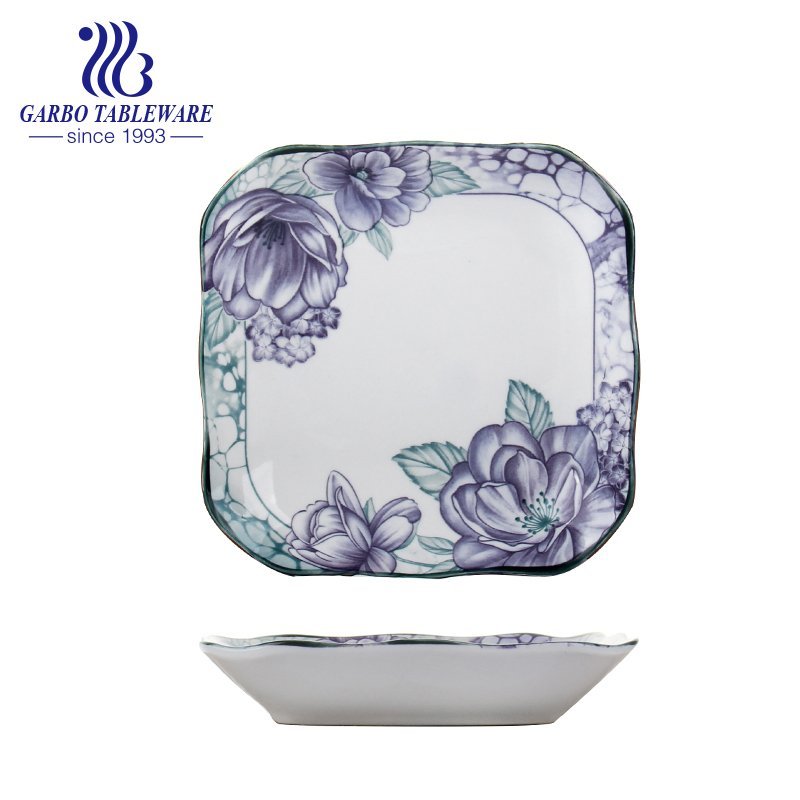 Оптовый индивидуальный уникальный дизайн под глазурованной печатью 8.5-дюймовая квадратная фарфоровая сервировочная тарелка