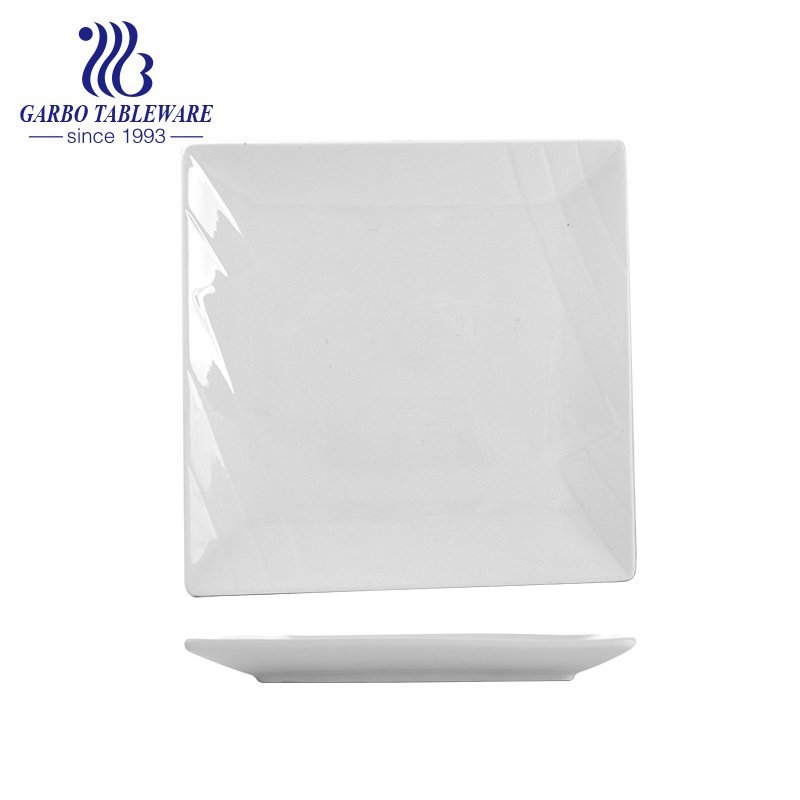 Placa de porcelana cuadrada blanca elegante de plato de 9.6 pulgadas en relieve al por mayor
